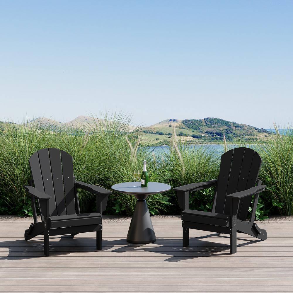 Westin Outdoor Braxton Folding Plastic Adirondack Chair - Black (Set of 2)