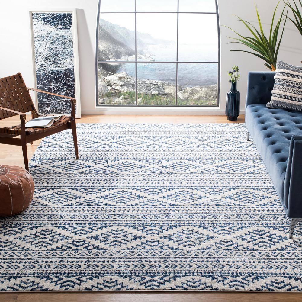 Tulum TUL272 Power Loomed Area Rug - Ivory/Navy - 4'x6' - Safavieh.