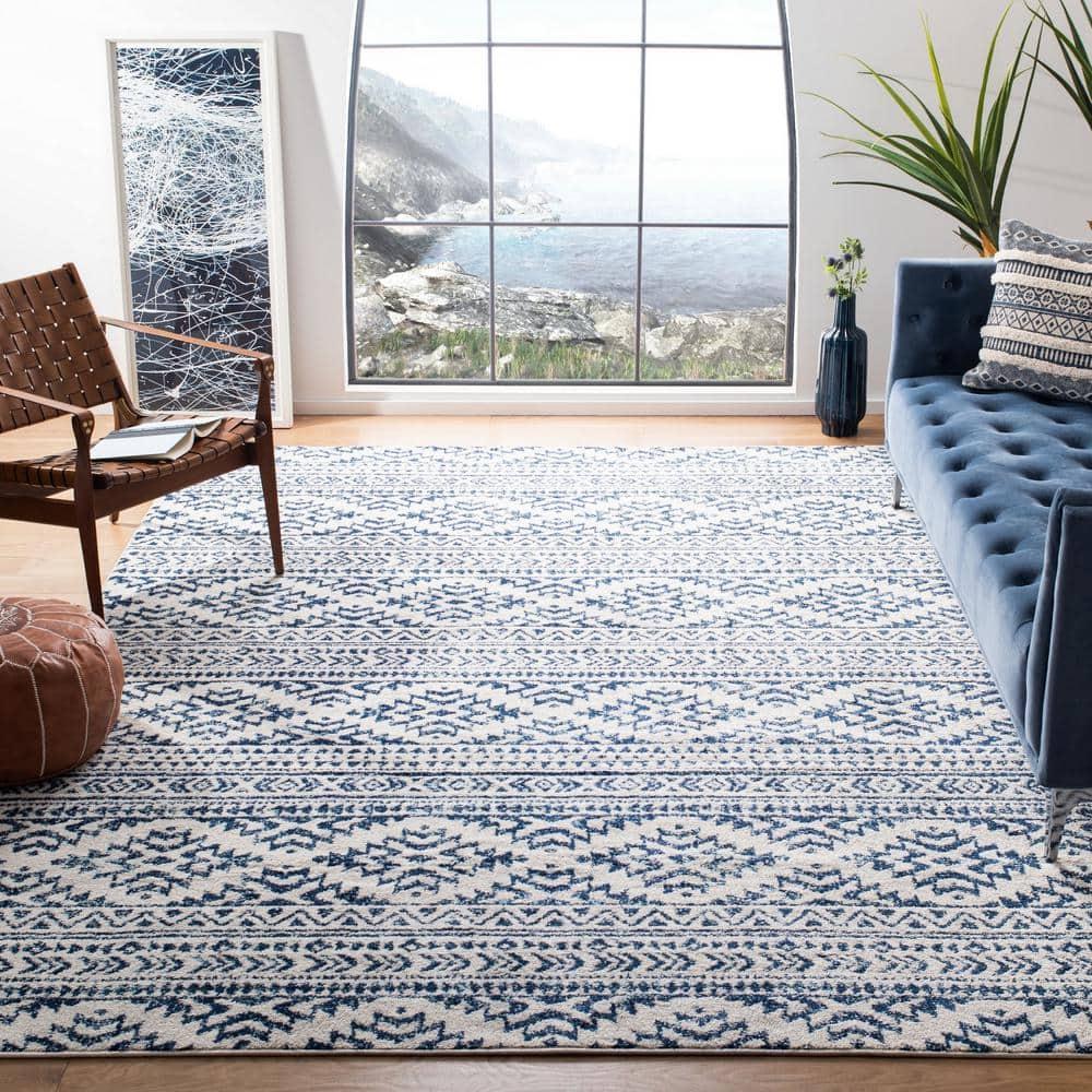 Tulum TUL272 Power Loomed Area Rug - Ivory/Navy - 9'x9' - Safavieh.