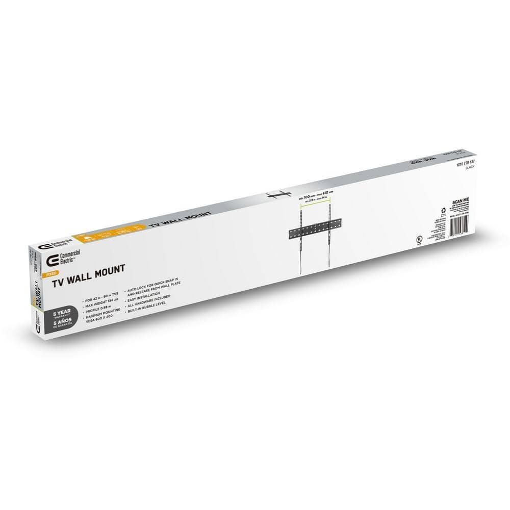 Black Steel Fixed TV Wall Mount for 42 to 90 Inch Screens