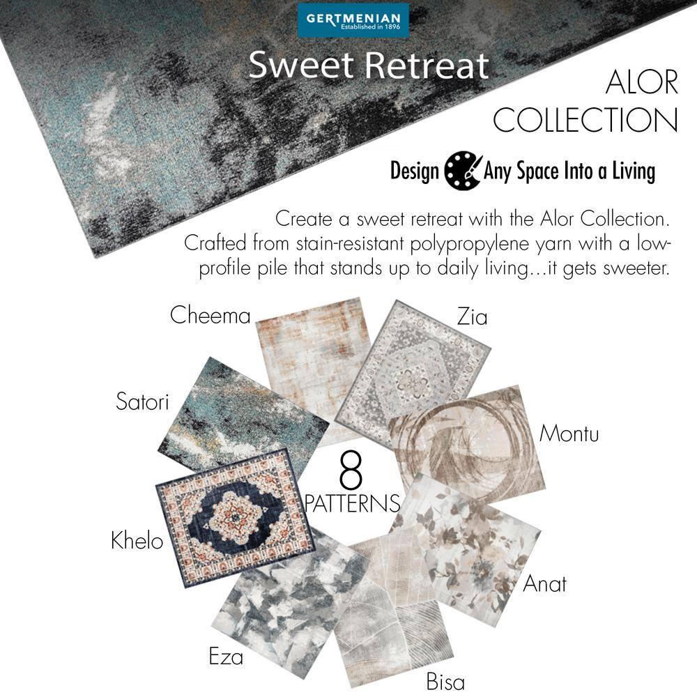 Gertmenian Gertmenian Alor Satori Modern Abstract Aqua/Navy Blue/Gold/Ivory Polypropylene Indoor Area Rug