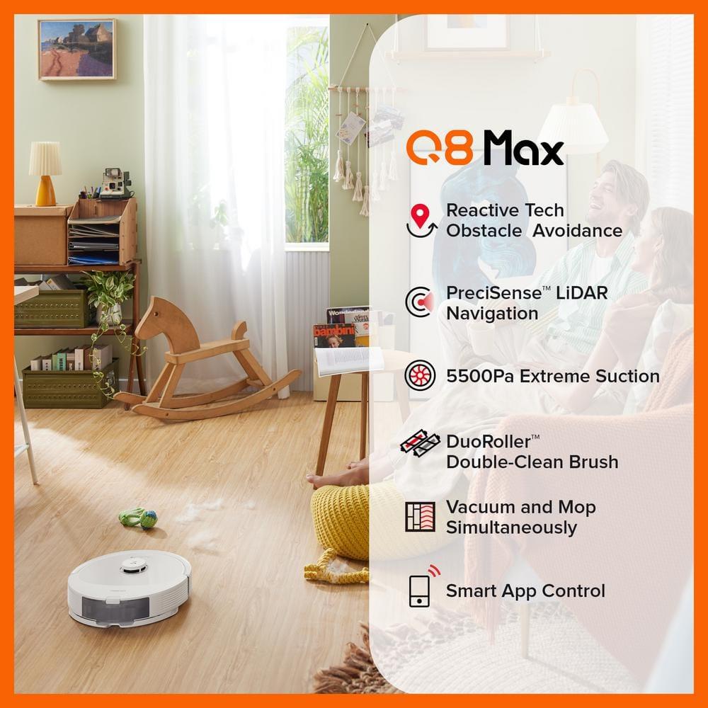 Q8 Max Robotic Vacuum White: Roborock, Cordless, Smart Mapping, App Controlled, Tangle-Free, Multi-Surface, 1-Year Warranty