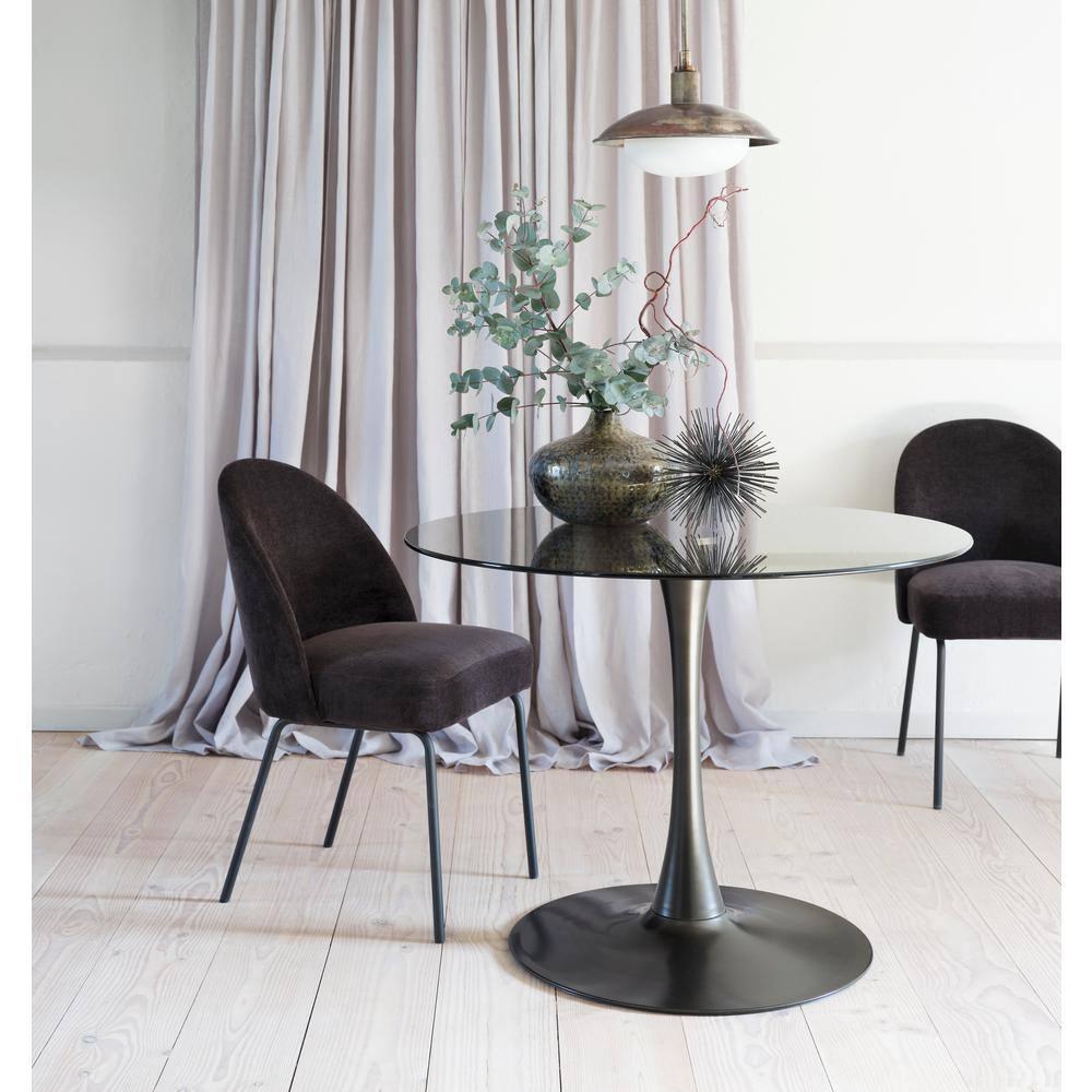 Unique Furniture Chenille Fabric Dining Chair in Charcoal/Black (Set of 2)