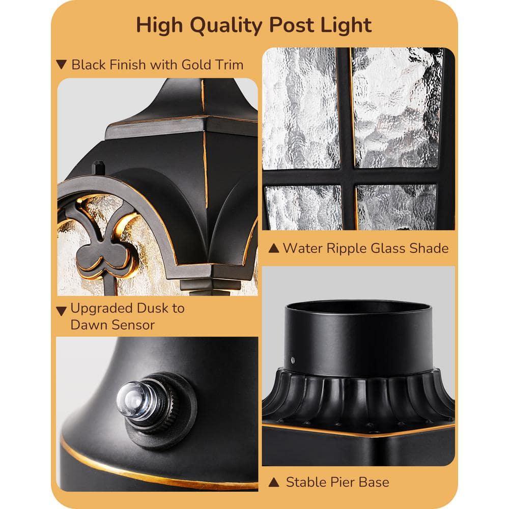 EDISHINE Large Size Dusk to Dawn Outdoor Post Light, 21.9'' H Pole Light Fixture with Pier Mount Base, Waterproof Exterior Lamp Post Lantern Head for Yard, Driveway, Fence, Black