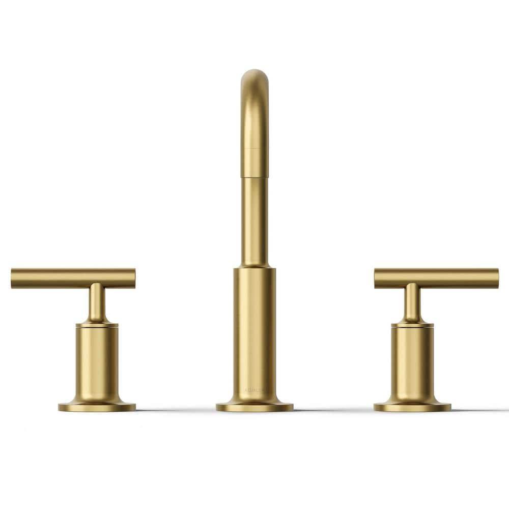 Purist® Widespread Faucet with Drain Assembly Low Lever Handles and Low Gooseneck Spout