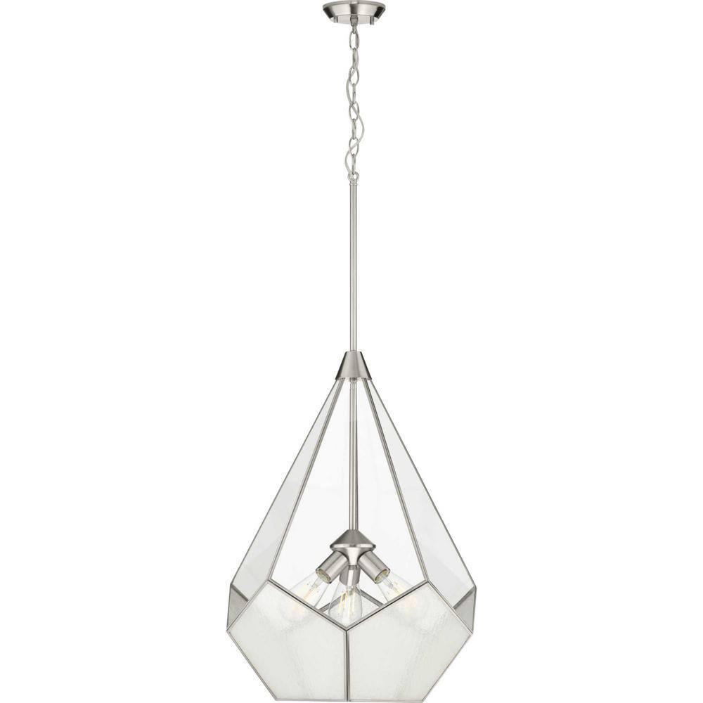 Progress Lighting Cinq 3-Light Pendant Brushed Nickel Geometric Glass Shade Collection