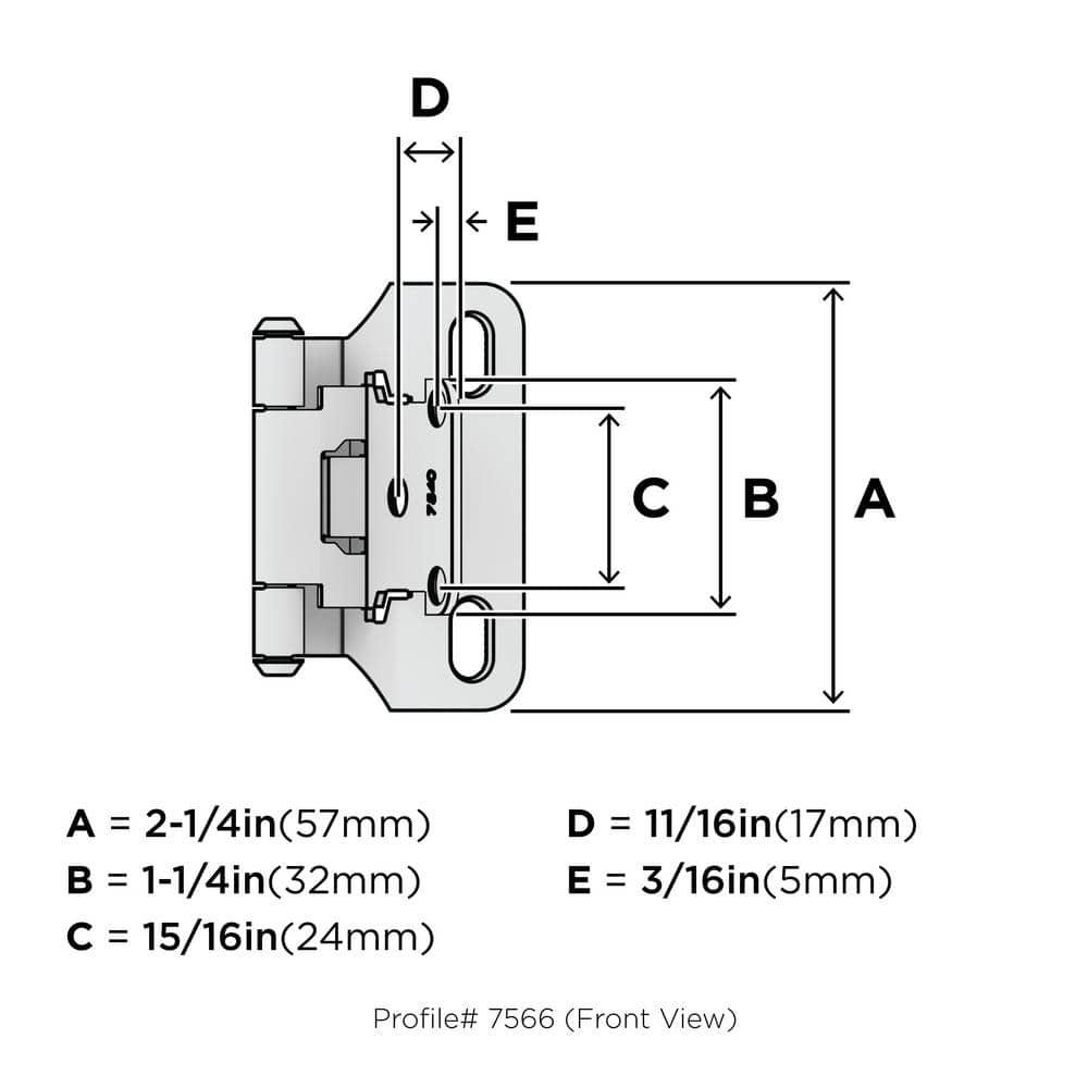 Polished Chrome 1/4 Inch Overlay Self-Closing Cabinet Hinge