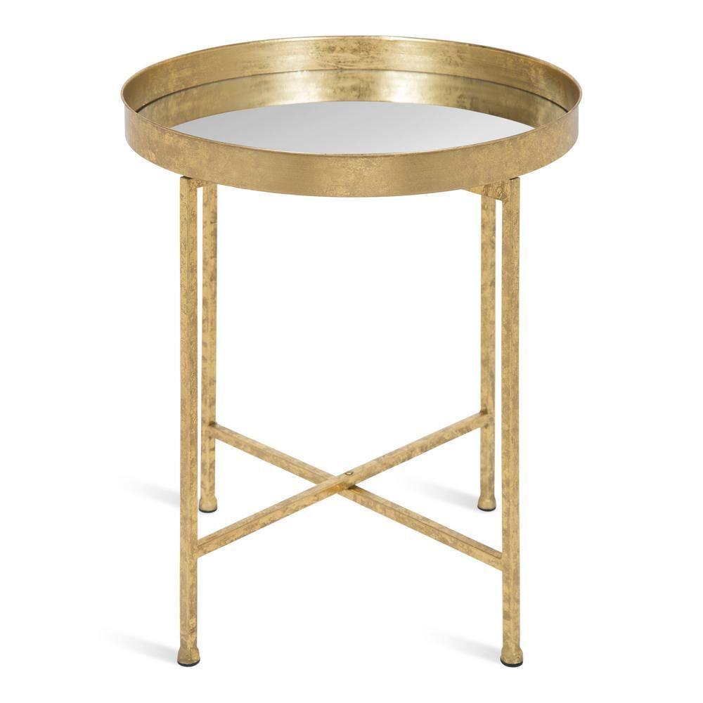 Kate and Laurel Celia Round Metal Side Table, 18.25x18.25x22, Gold and Mirror