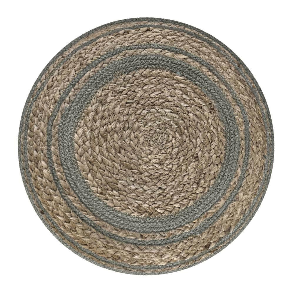 SIMPLIHOME Serena Contemporary Round Braided Pouf in Dove Grey Cotton for the Living Room, Bedroom and Kids Room