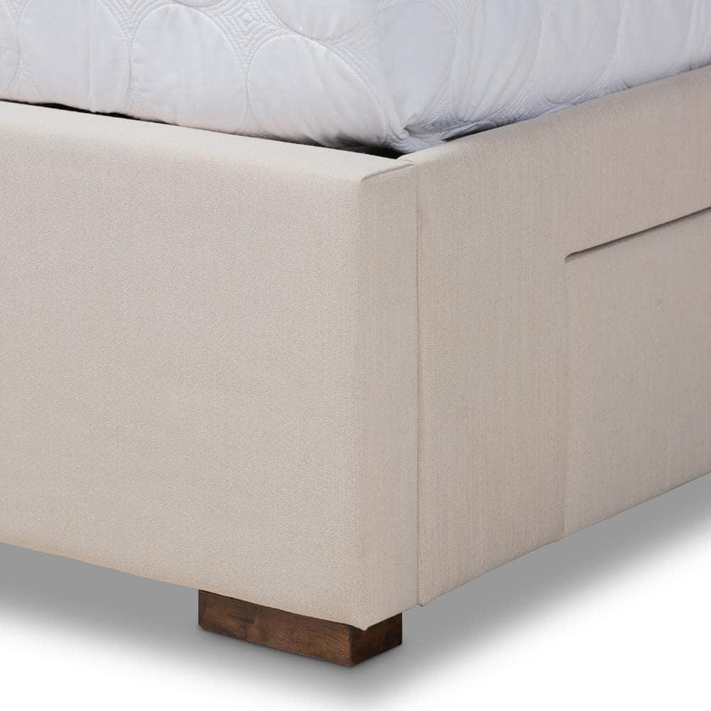 King Leni Bed Frame Beige - Baxton Studio: Storage Drawers, Polyester Upholstery, No Box Spring Required