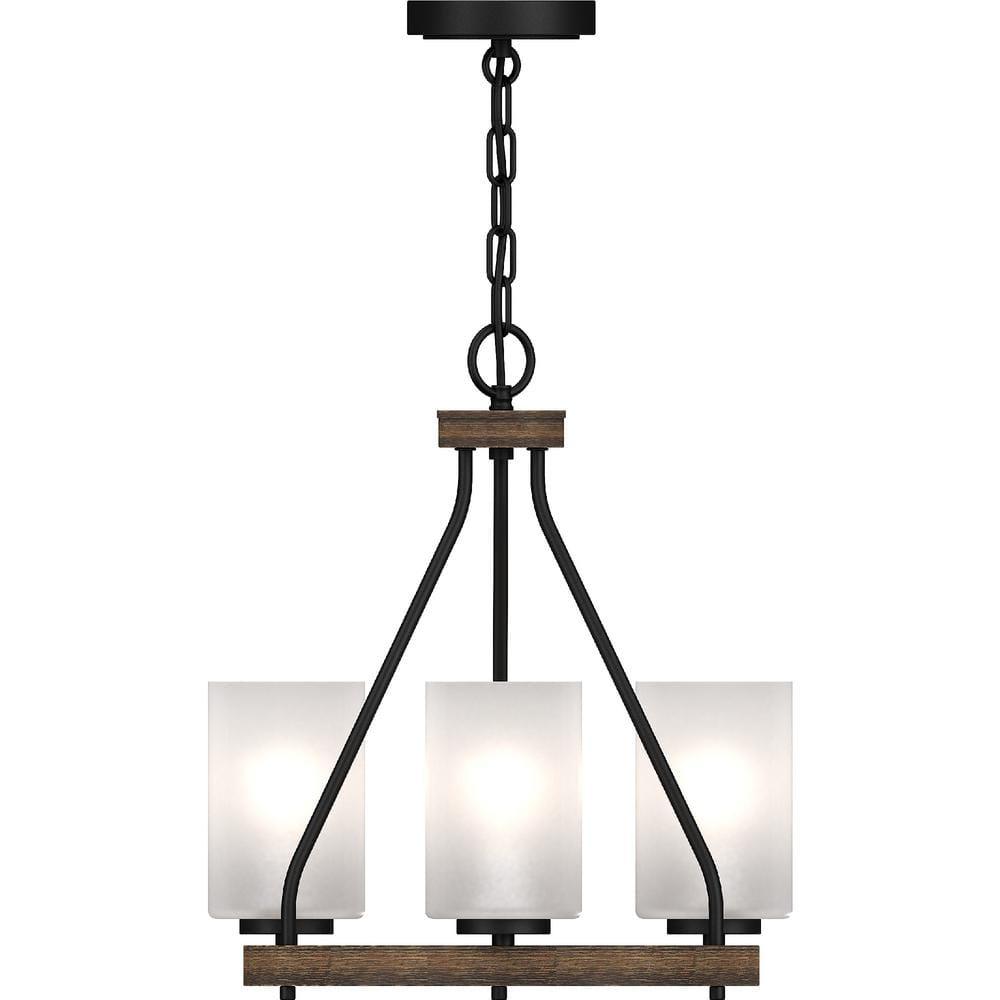 Black Walnut 17" Mini Chandelier with Frosted Glass Shades