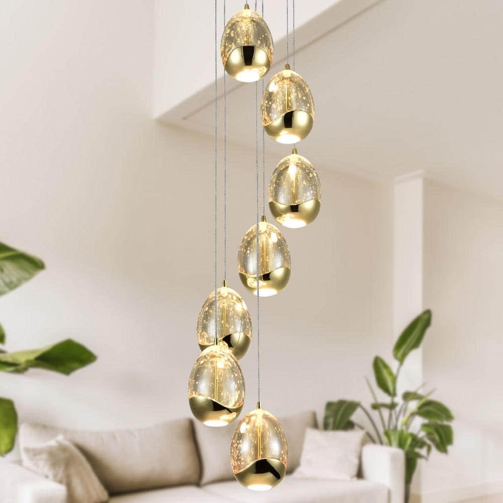 VONN Lighting Venezia 7-Light Pendant Height Adjustable ETL Certified LED Teardrop Chandelier, Globe Glass Shades