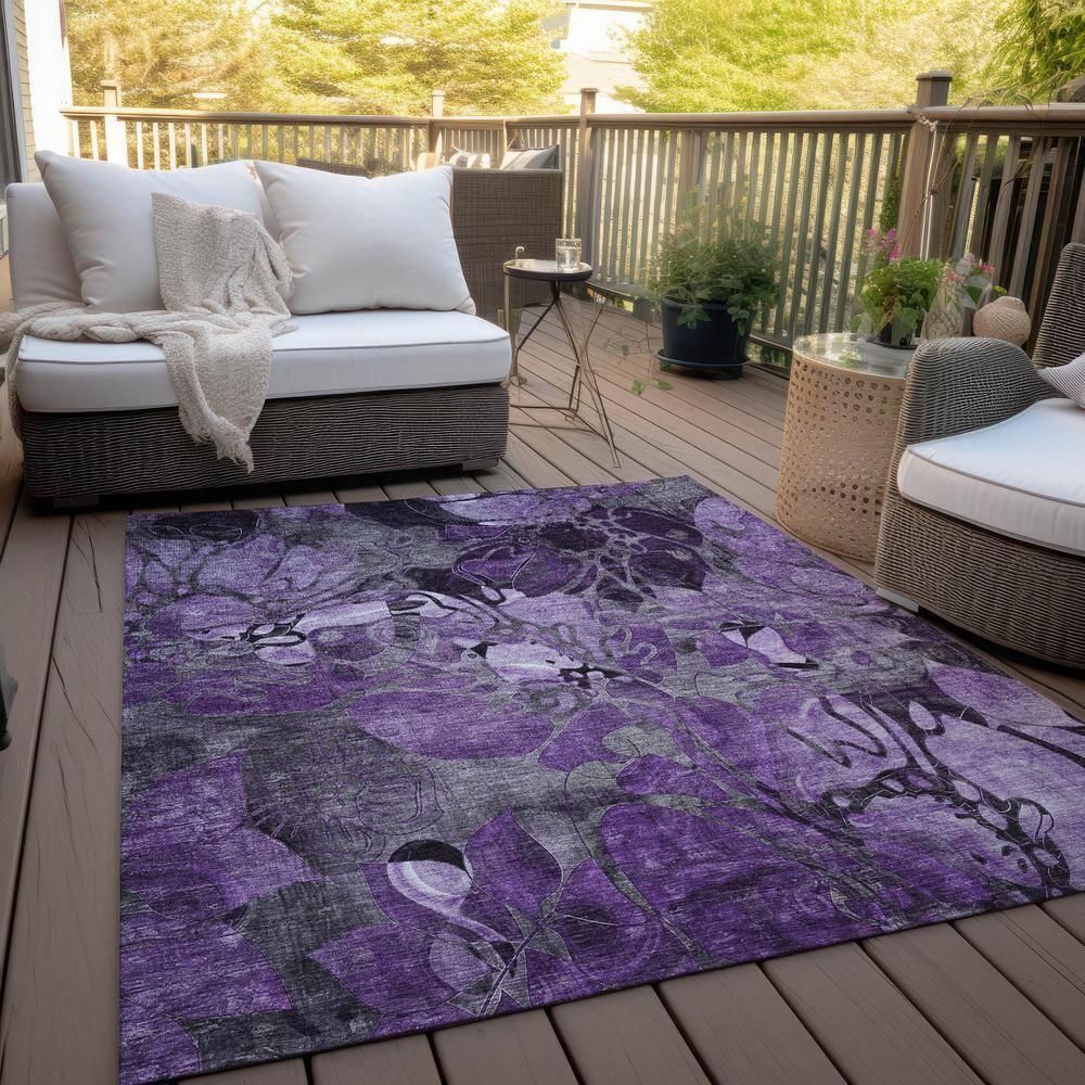 Addison Rugs Chantille Indoor/Outdoor Transitional Floral Purple Washable Rectangle Rug, 9' x 12'