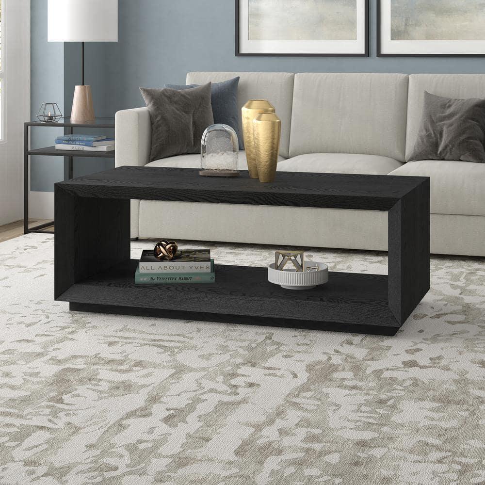 Evelyn&Zoe Tannen 48" Wide Rectangular Coffee Table, Black Grain