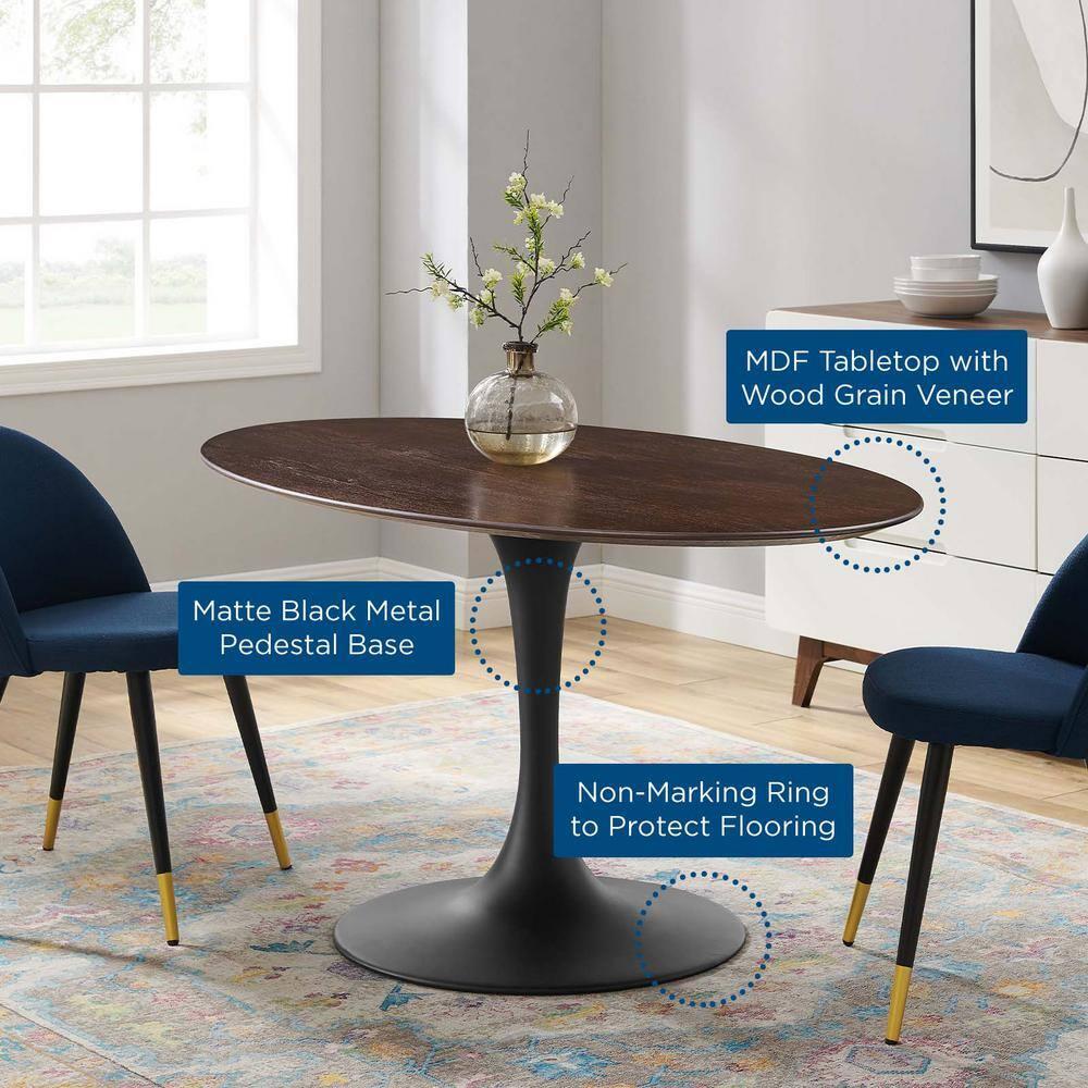 Modway Lippa 60" Oval Modern Wood & Metal Dining Table in Cherry Walnut/Black