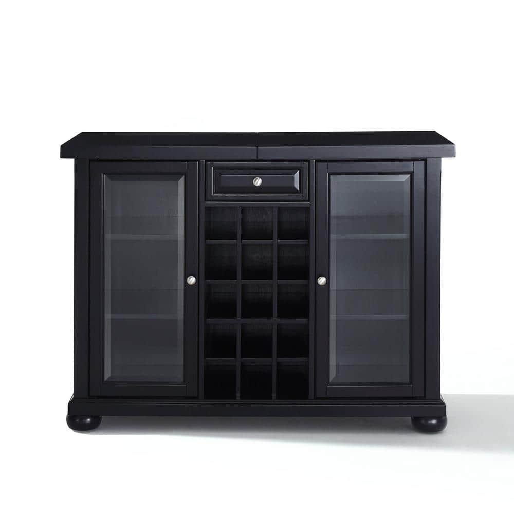 Crosley Alexandria Sliding Top Bar Cabinet Black: Rubberwood Construction, Wine & Glass Storage, Adjustable Shelves