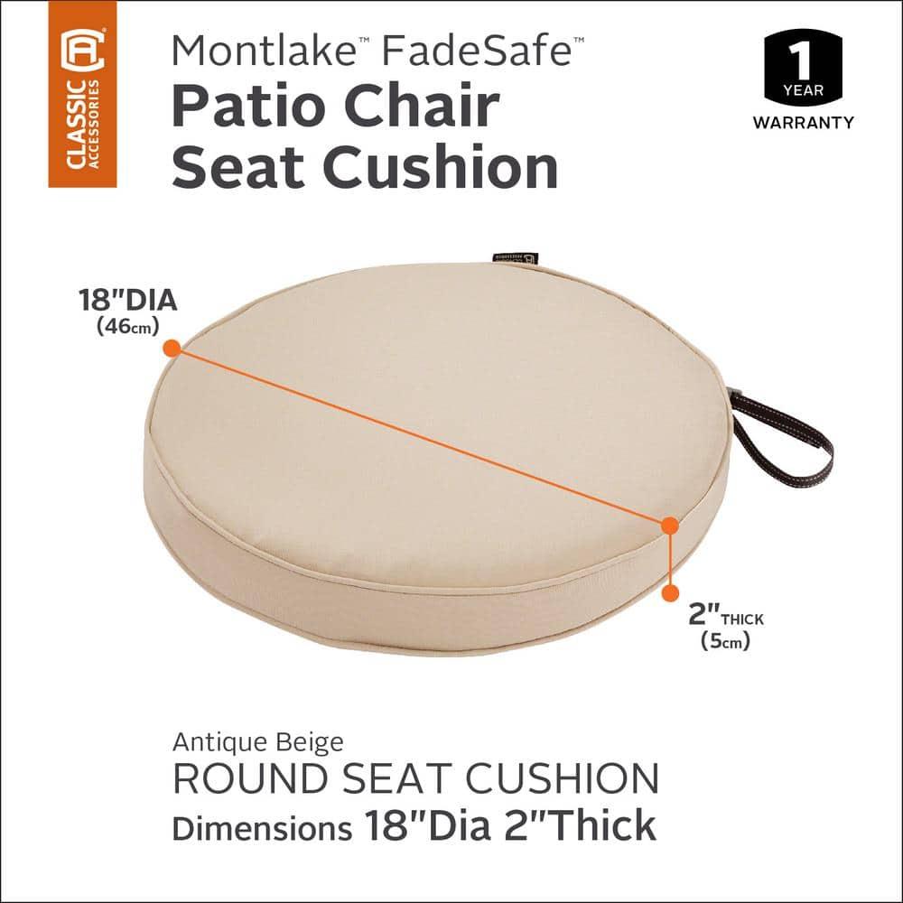 Classic Accessories Montlake FadeSafe Water-Resistant Patio Dining Seat Cushion, 18 x 2 inch, Antique Beige
