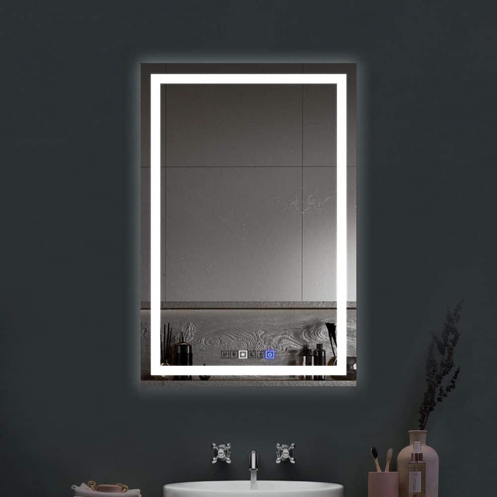 20"x30" inches LED Dimmable Bathroom Mirror Rectangle LED Lighted Wall Mounted Mirror for Vanity Room with Touch Button and Anti-Fog Function by Fab Glass and Mirror