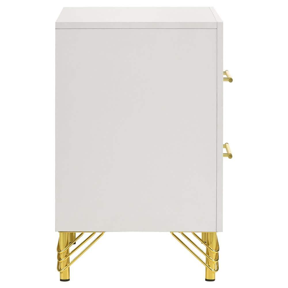 Coaster Lucia Modern 2-drawer Wood Nightstand Bedside Table White and Gold