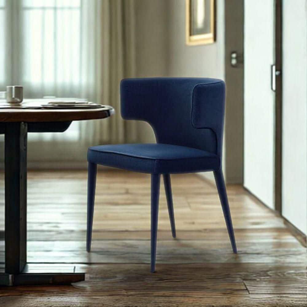 Limari Home Lucero 20" Modern Velvet and Metal Dining Armchair in Blue