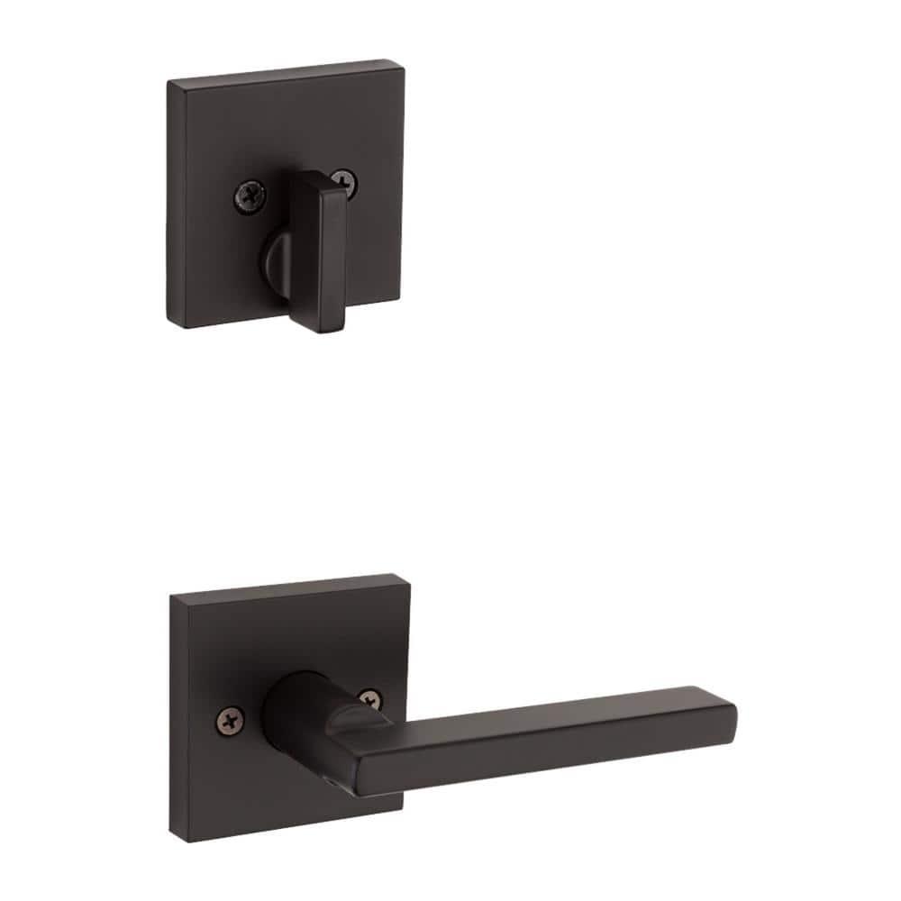 Vancouver Matte Black Keyed Entry Door Handleset with Halifax Passage Handle Featuring SmartKey Security