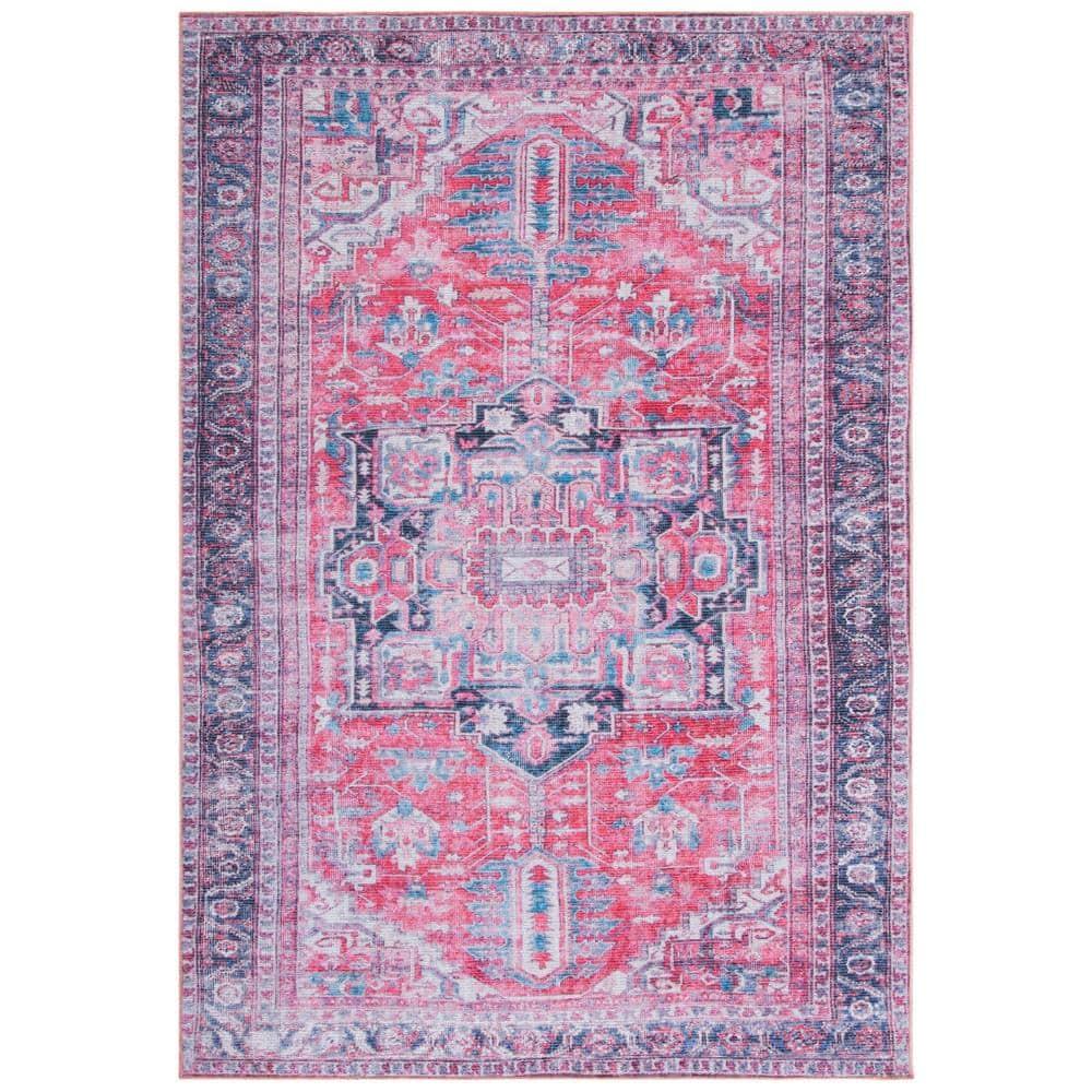 Serapi Red and Navy 9' x 12' Washable Wool Blend Area Rug