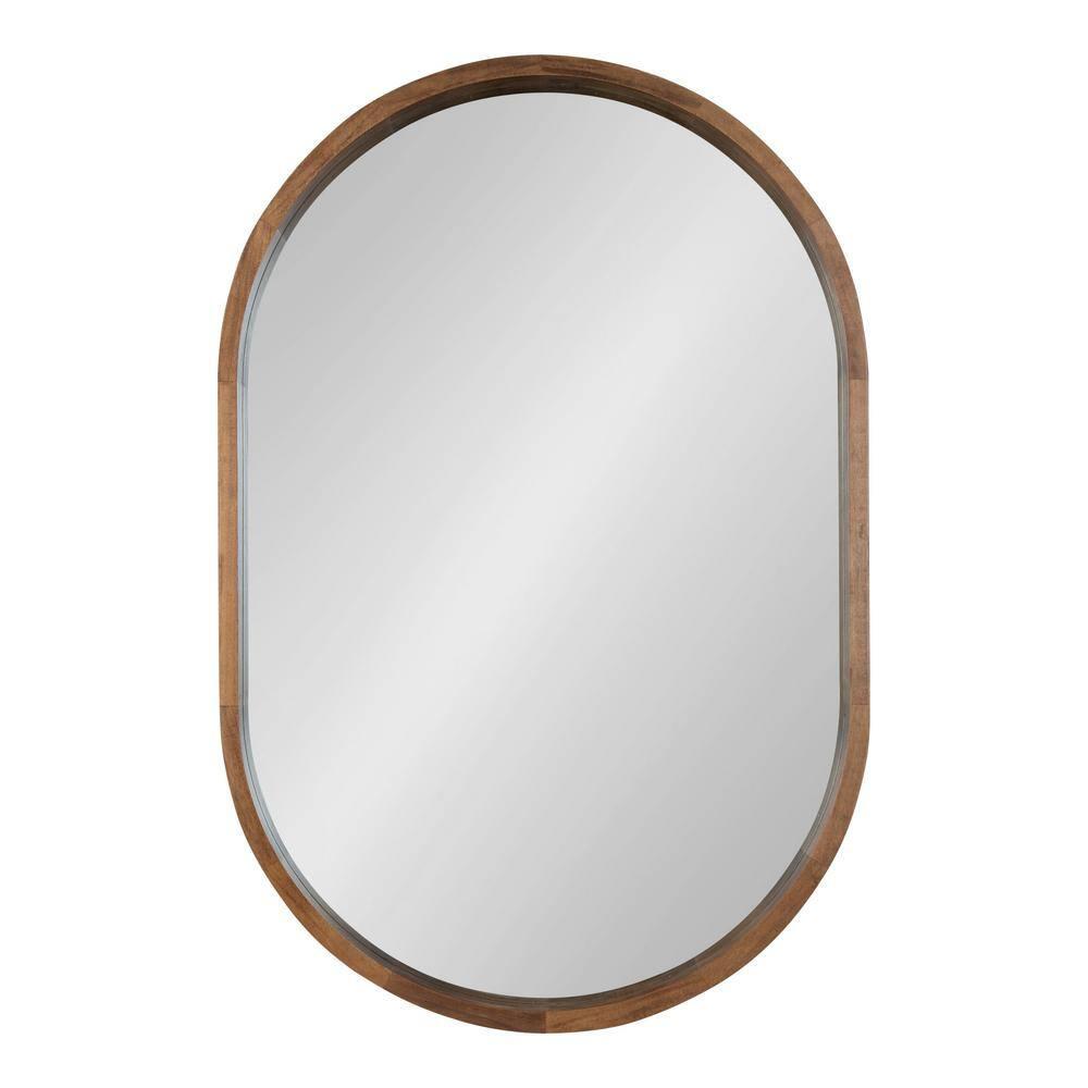 24" x 36" Hutton Wood Framed Capsule Wall Mirror Rustic Brown - Kate & Laurel All Things Decor