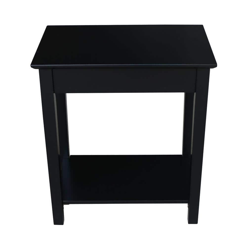 International Concepts Narrow End Table Black: Sleek Design with Drawer & Fixed Shelf for Living Room