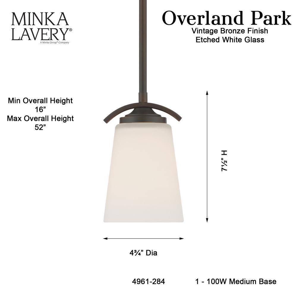 1 Light Mini Pendant In Transitional Style 7.5 Inches Tall By 4.75 Inches Wide-Vintage Bronze Finish Minka Lavery 4961-284