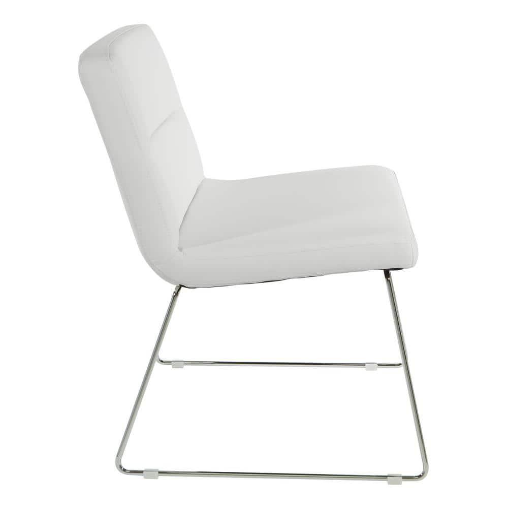 Thompson Chair in White Faux Leather with Chrome Sled Base