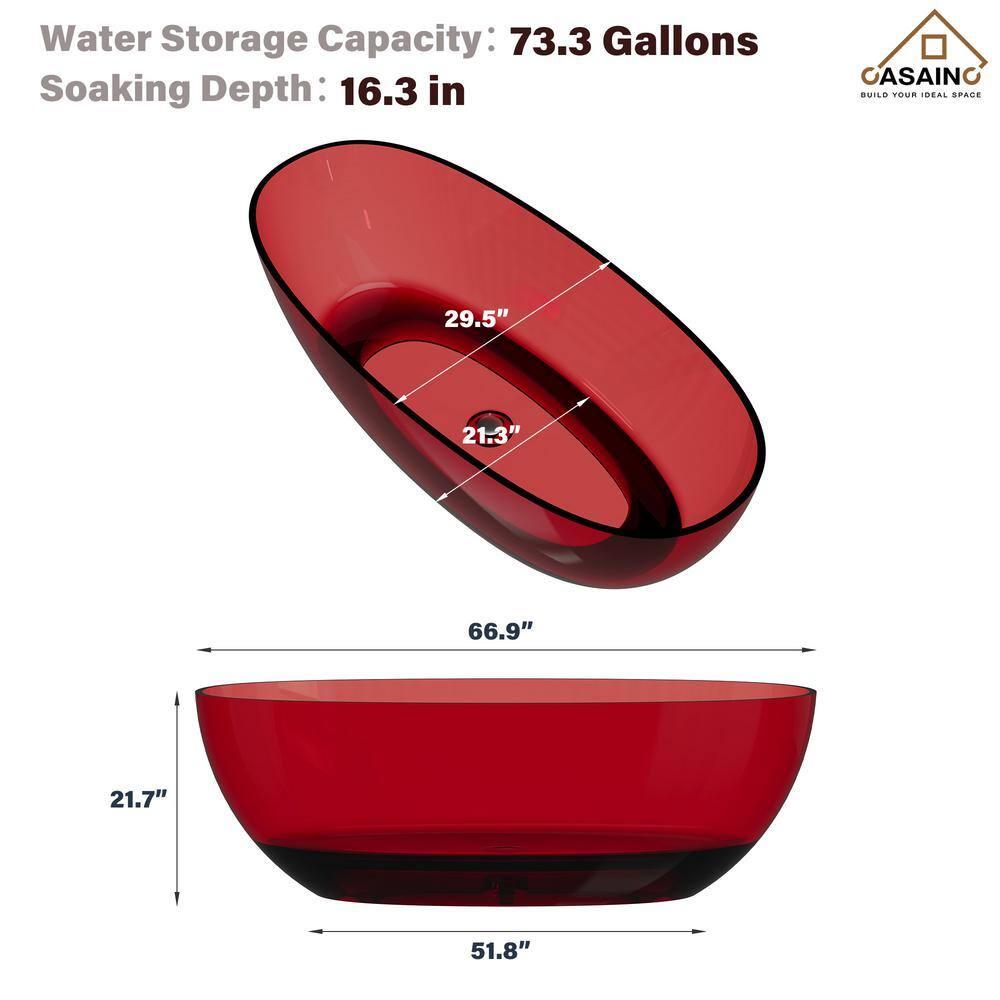 67'' x 30'' Runway Semi Transparent Resin Freestanding Soaking Bathtub