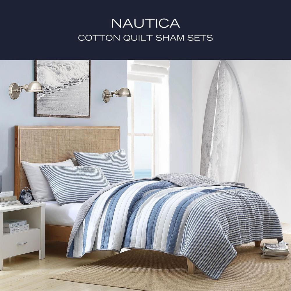 Nautica Fairwater Cotton Reversible Blue Quilt Set