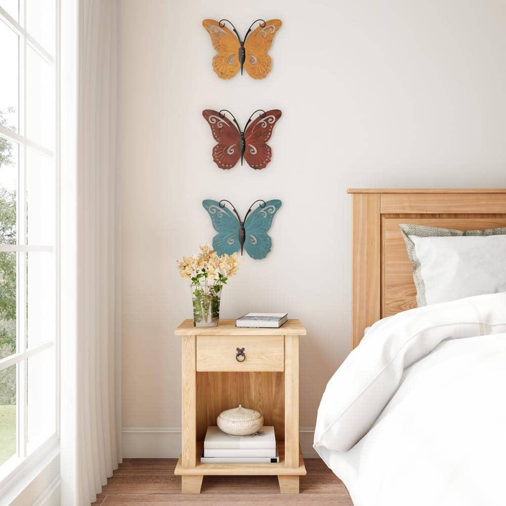 Butterfly Metal Wall Art 3 Piece Set- Hand Painted Decorative 3D Nature Butterflies for Modern Farmhouse Rustic Home or Office Decor by Lavish Home
