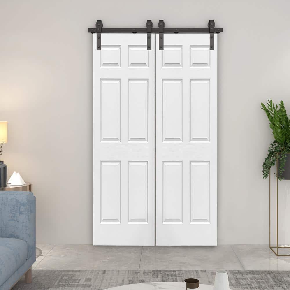 Calhome Paneled MDF Composite Double Bifold Barn Doors with Installation Hardware Kit