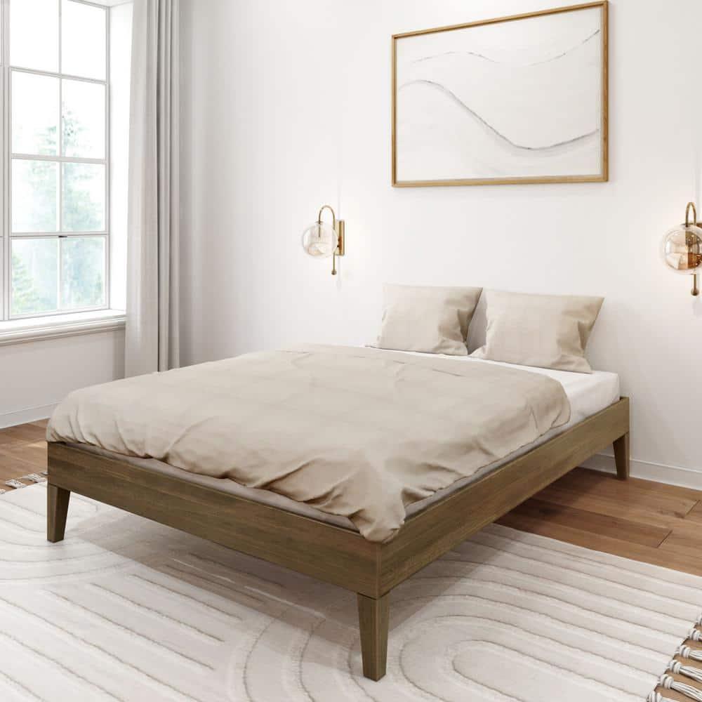 Lakehouse Full Size Bed Frame, Solid Wood Platform Bed, No Box Spring Needed, Matte Walnut