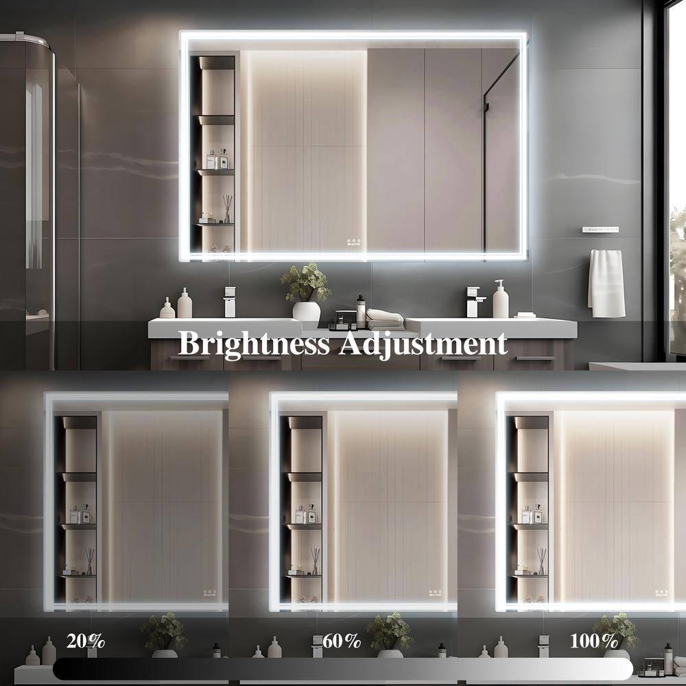 Silver 60 x 40 in. Oversized LED Bathroom Mirror Wall Mounted Mirror with 3 Color Modes Aluminum Frame Large Wall Mirror