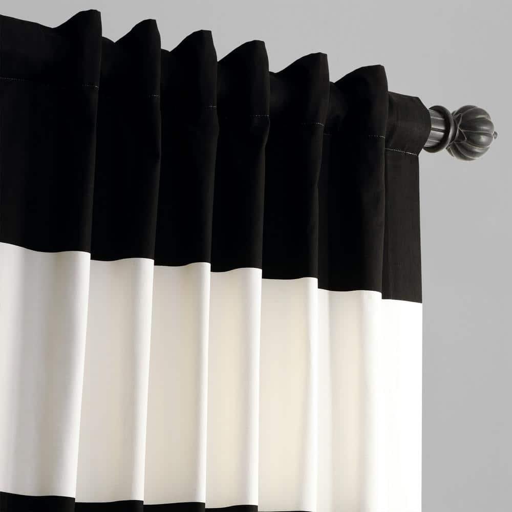 Onyx Black & Off White Horizontal Stripe Curtain (1 Panel), Onyx Black & Off White, 50W X 96L