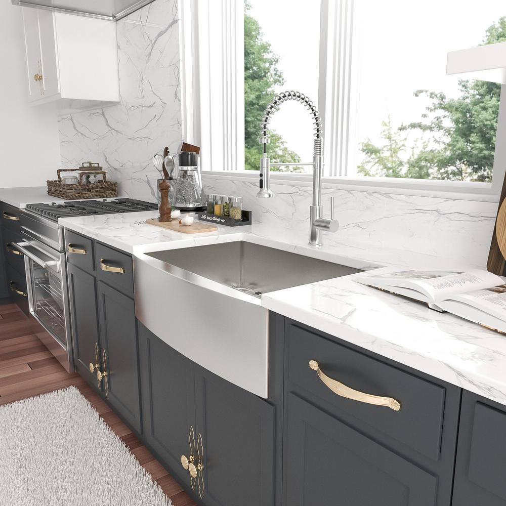 36 in. Farmhouse/Apron Front Single Bowl 16 Gauge Stainless Steel Kitchen Farmer Sink with Bottom Grid