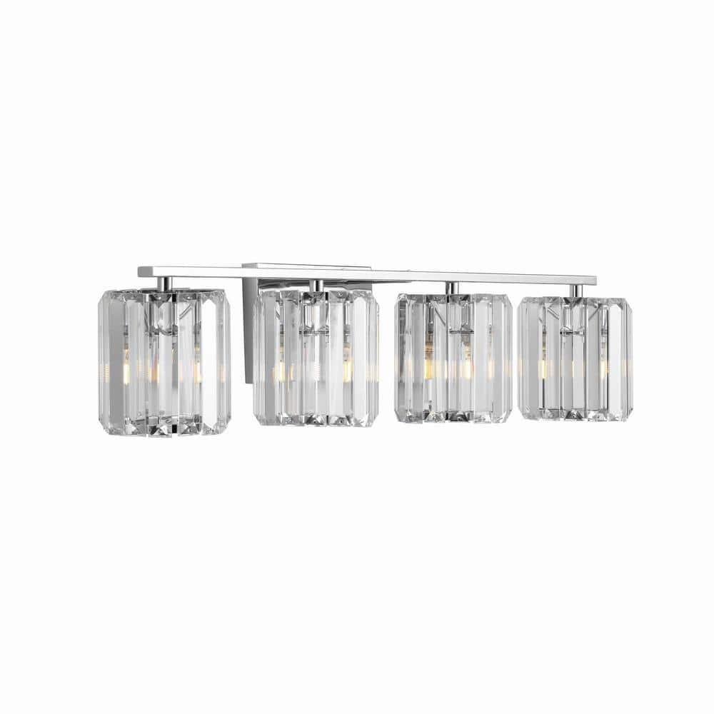 Coco Prism Vintage 29.75" 4-Light Metal/Glass Classic Glam LED Vanity Light, Chrome