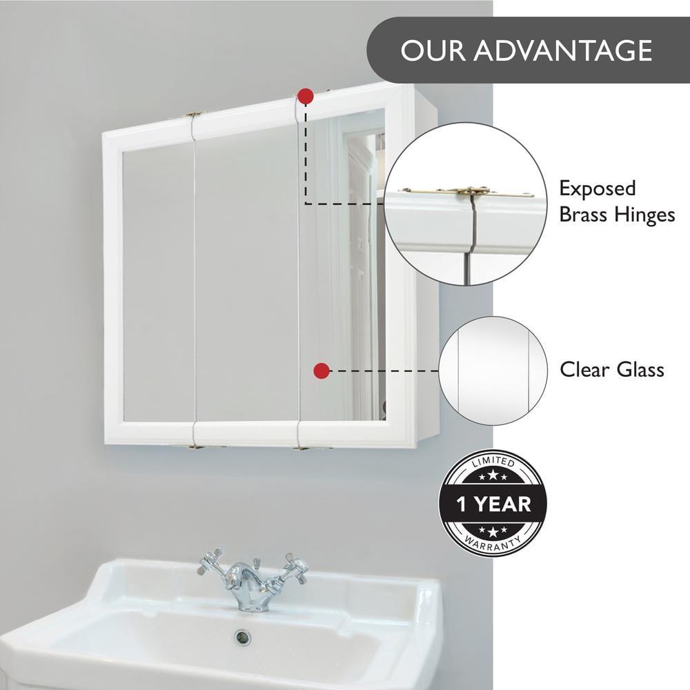 24 Inch Bathroom Medicine Cabinet, Wall Mounted, 3 Mirror, Doors White – Design House, 535849-WHT