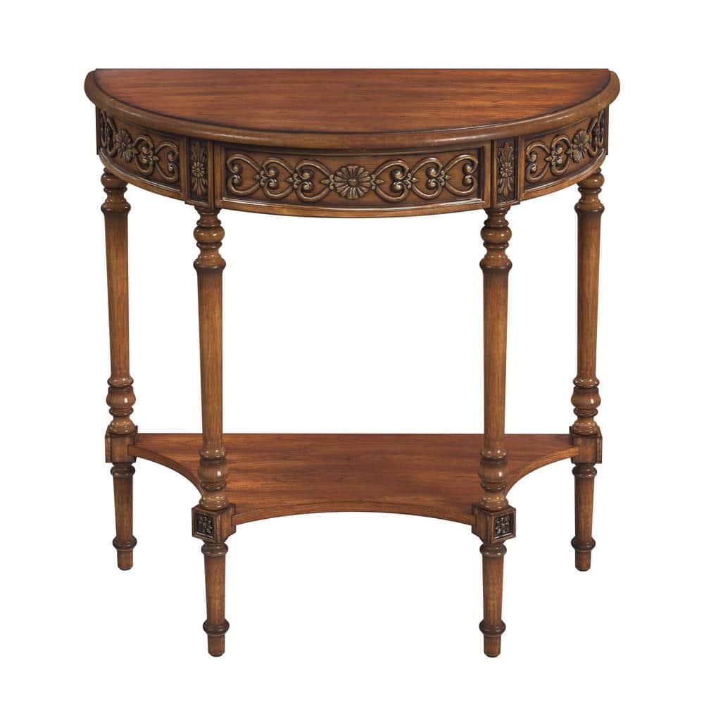 Danelle Light Cherry Wood Demilune Console Table with Storage