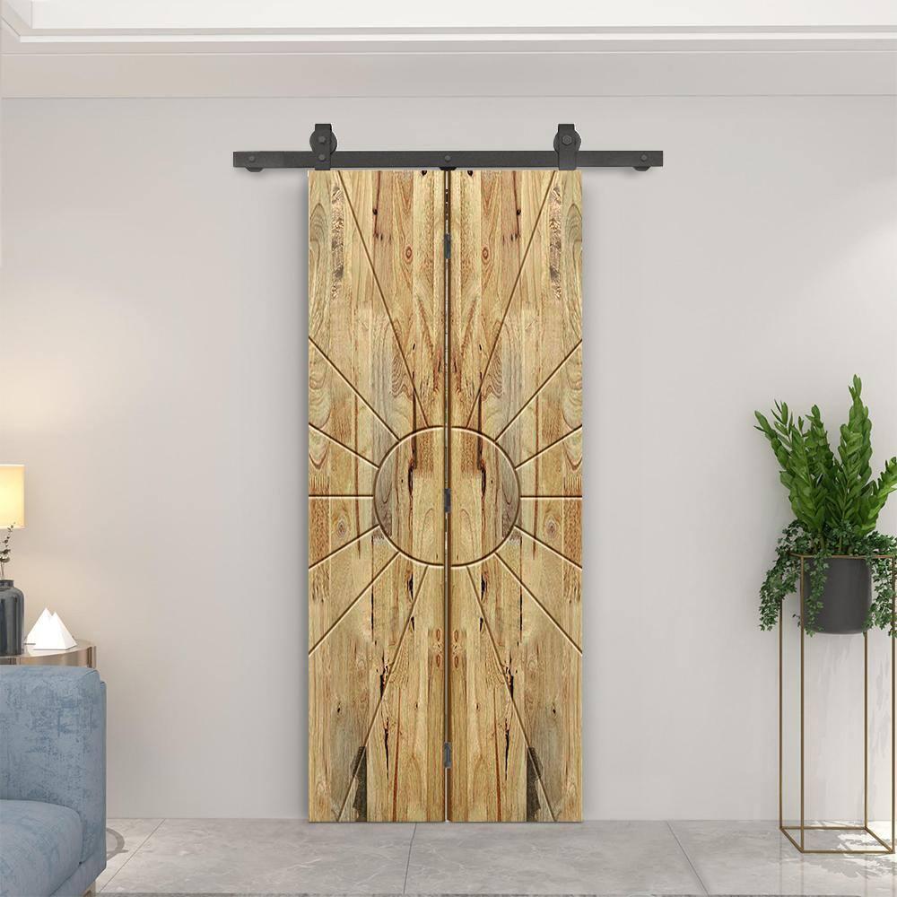 Calhome Pine Wood Bi-Fold Barn Door with Sliding Hardware Kit