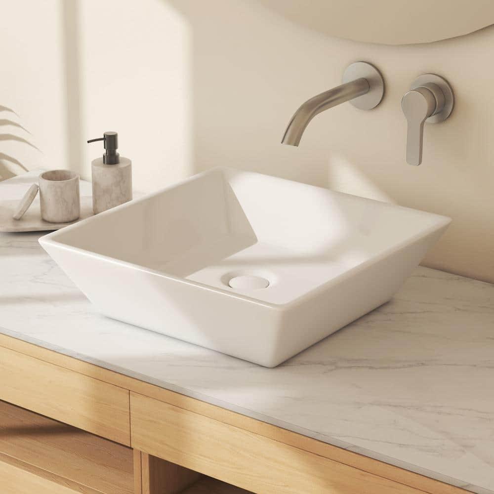 Naples 16" W x 5" H Square Vitreous ChinaBathroom Countertop Sink Vessel Sink in White