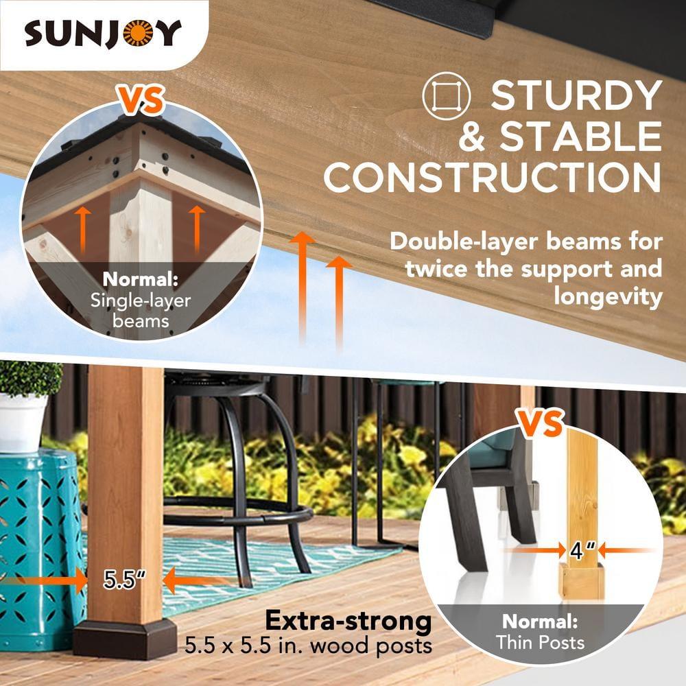 Sunjoy Paula Outdoor Patio 11 ft. x 11 ft. Cedar Framed Gazebo with Black Steel and Polycarbonate Hip Roof Hardtop