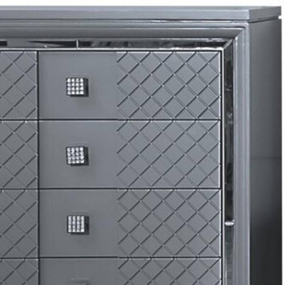 Benjara Seri Tall Dresser Chest With 5 Drawers, Diamond Pattern, Solid Wood