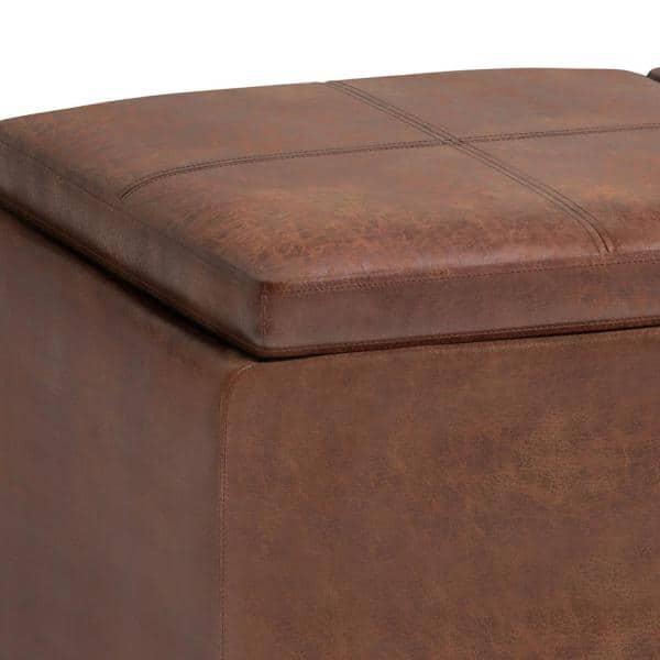 Simpli Home Avalon 42"W Upholstered Storage Ottoman with 3 Flip-Over Serving Trays