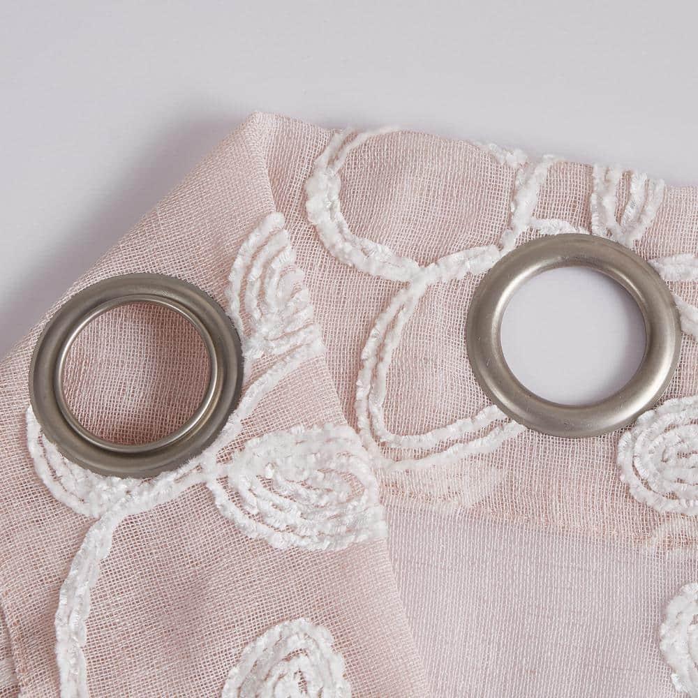 Dainty Home Rita 2-pack Linen Textured Grommet Window Panels With 3d Chenille Floral Embroidery Blush 76" W x 84" L