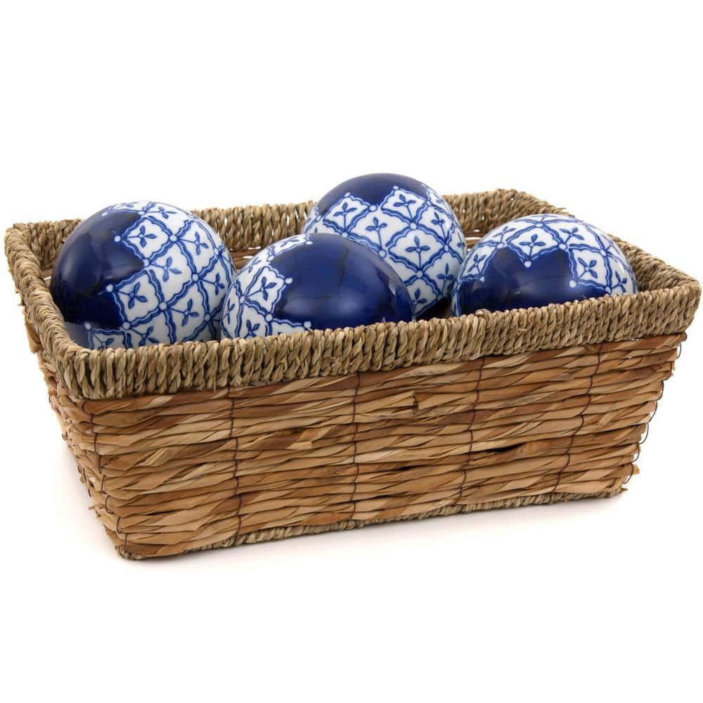 Oriental Furniture 4" Blue & White Medallions Porcelain Ball Set, decorative item, center piece