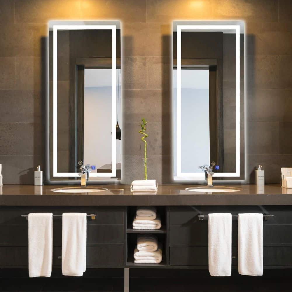 18"x40" LED Dimmable Bathroom Mirror Rectangle LED Lighted Wall Mounted Mirror for Vanity Room with Touch Button and Anti-Fog Function by Fab Glass and Mirror