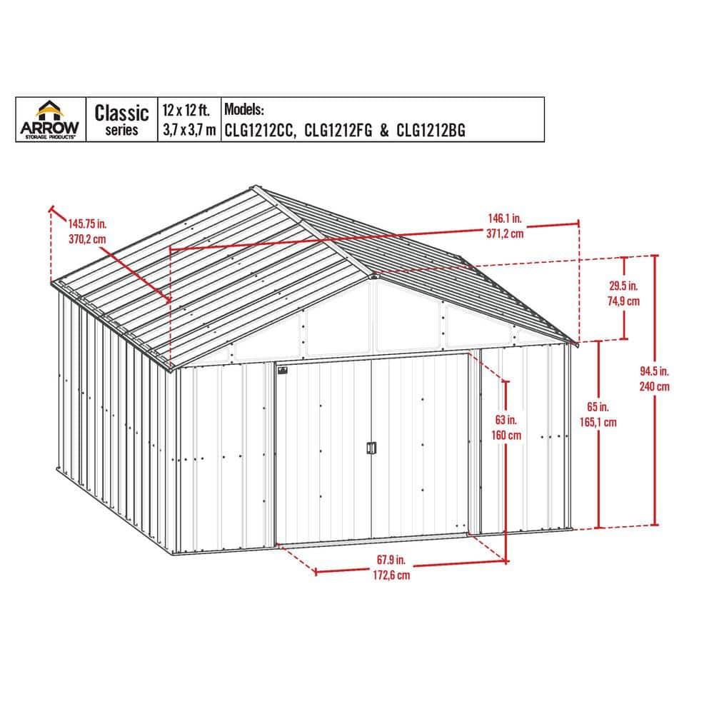 12 ft. W x 12 ft. D Galvanized Steel Storage Shed